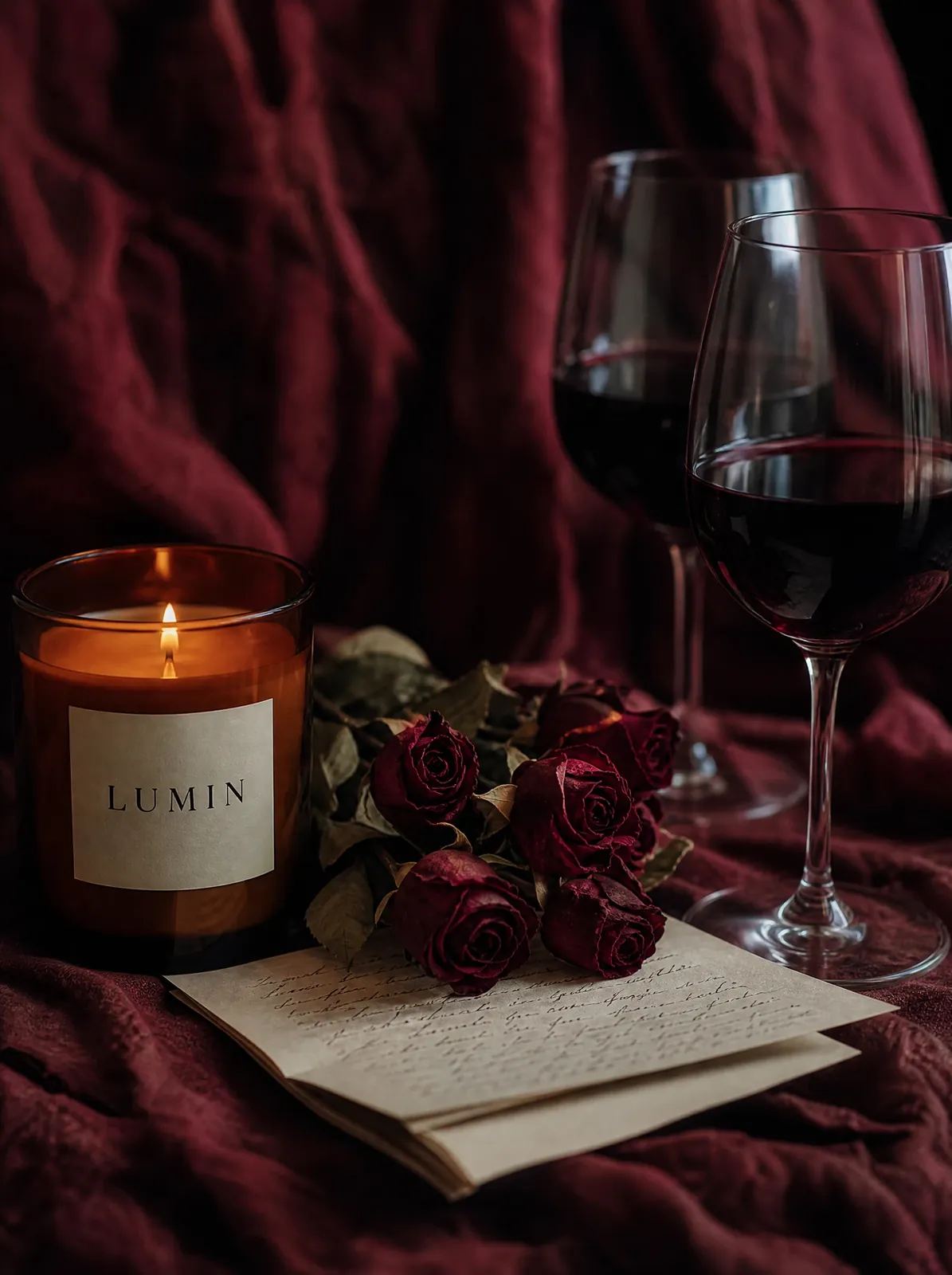 Low Light with dried roses and a love note